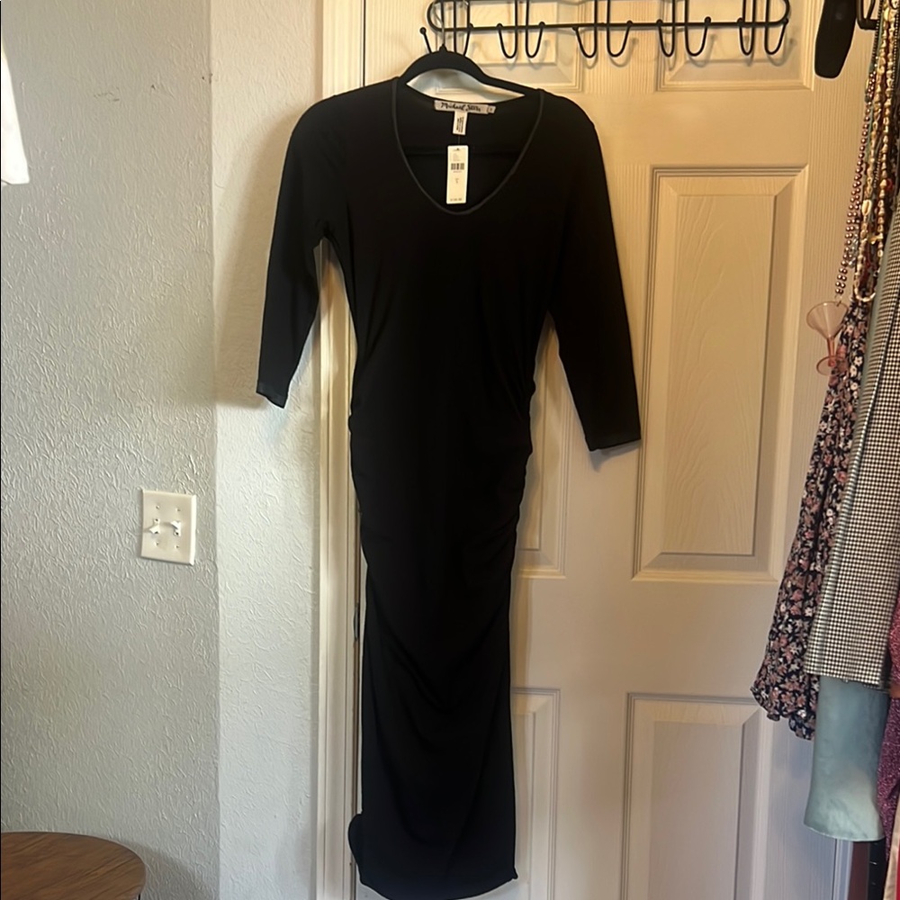 Michael Stars Ruched Black Dress